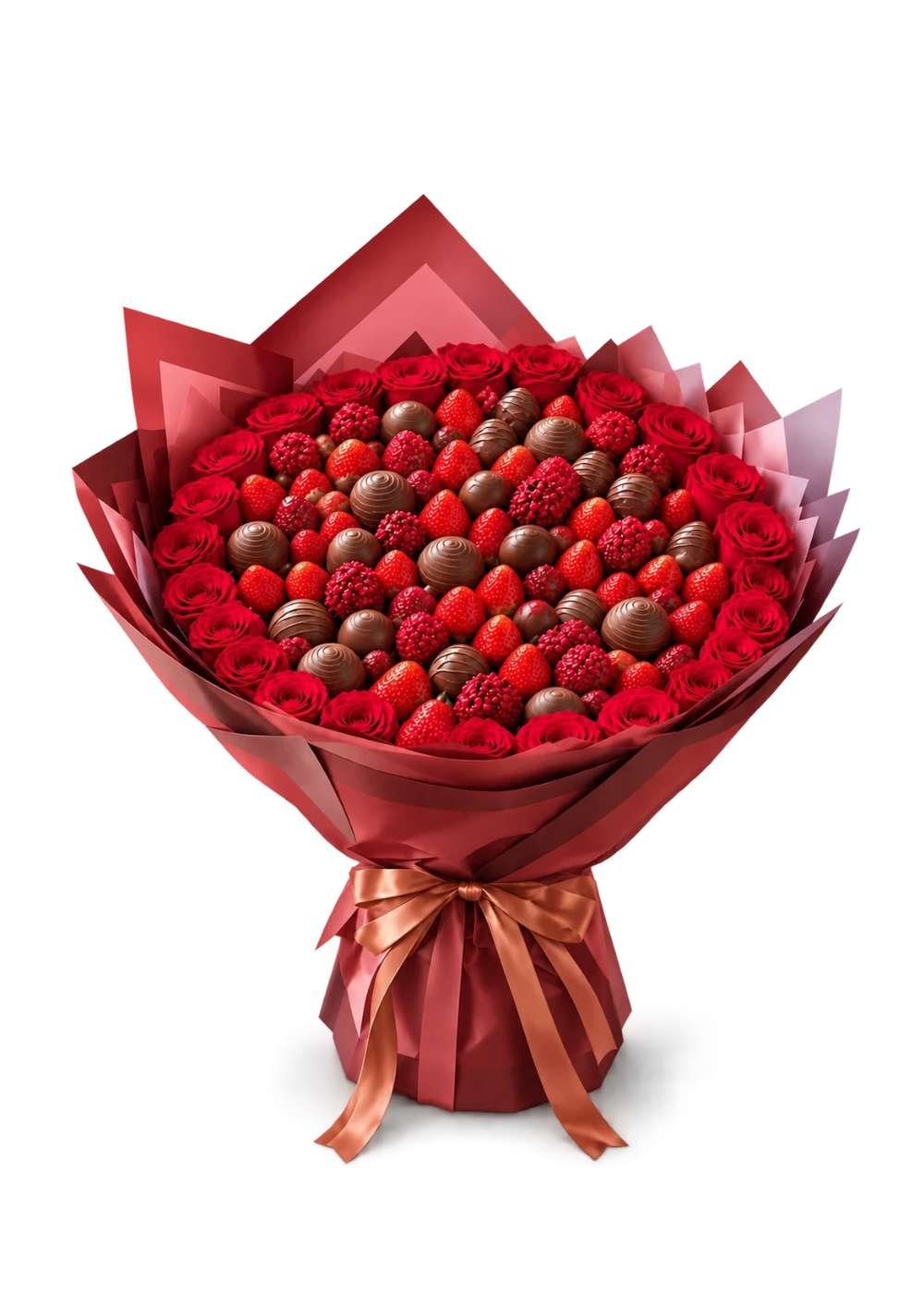 Deluxe ChocoRosé Schoko-Erdbeerstrauß mit Rosen von FloraSweets