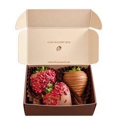 Flora Love Box mit 3 handgemachten Schoko-Erdbeeren