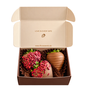 Flora Love Box mit 3 handgemachten Schoko-Erdbeeren