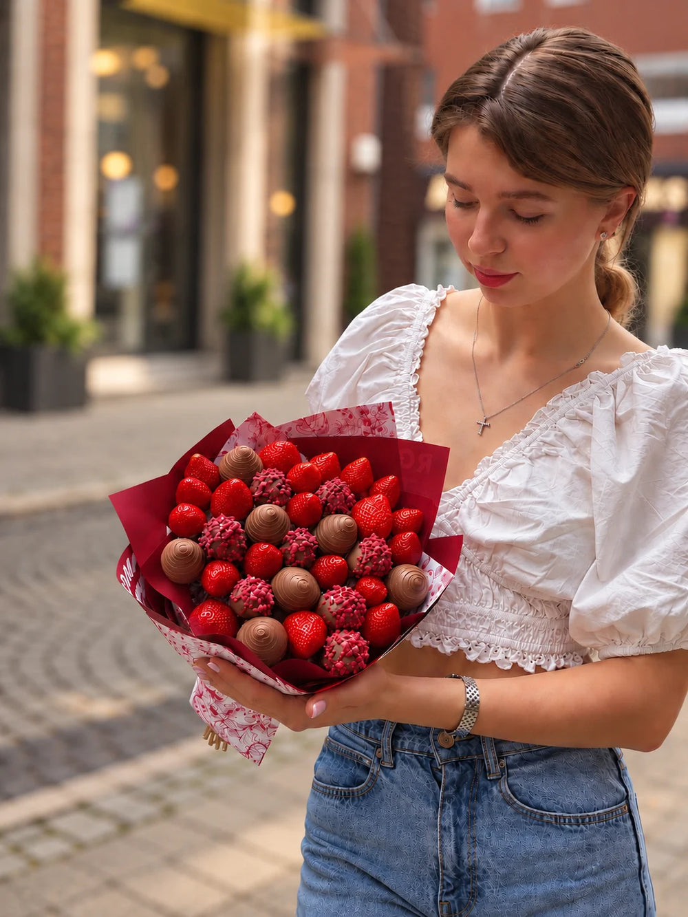 Petit ChocoRosé Schoko-Erdbeerstrauß von FloraSweets